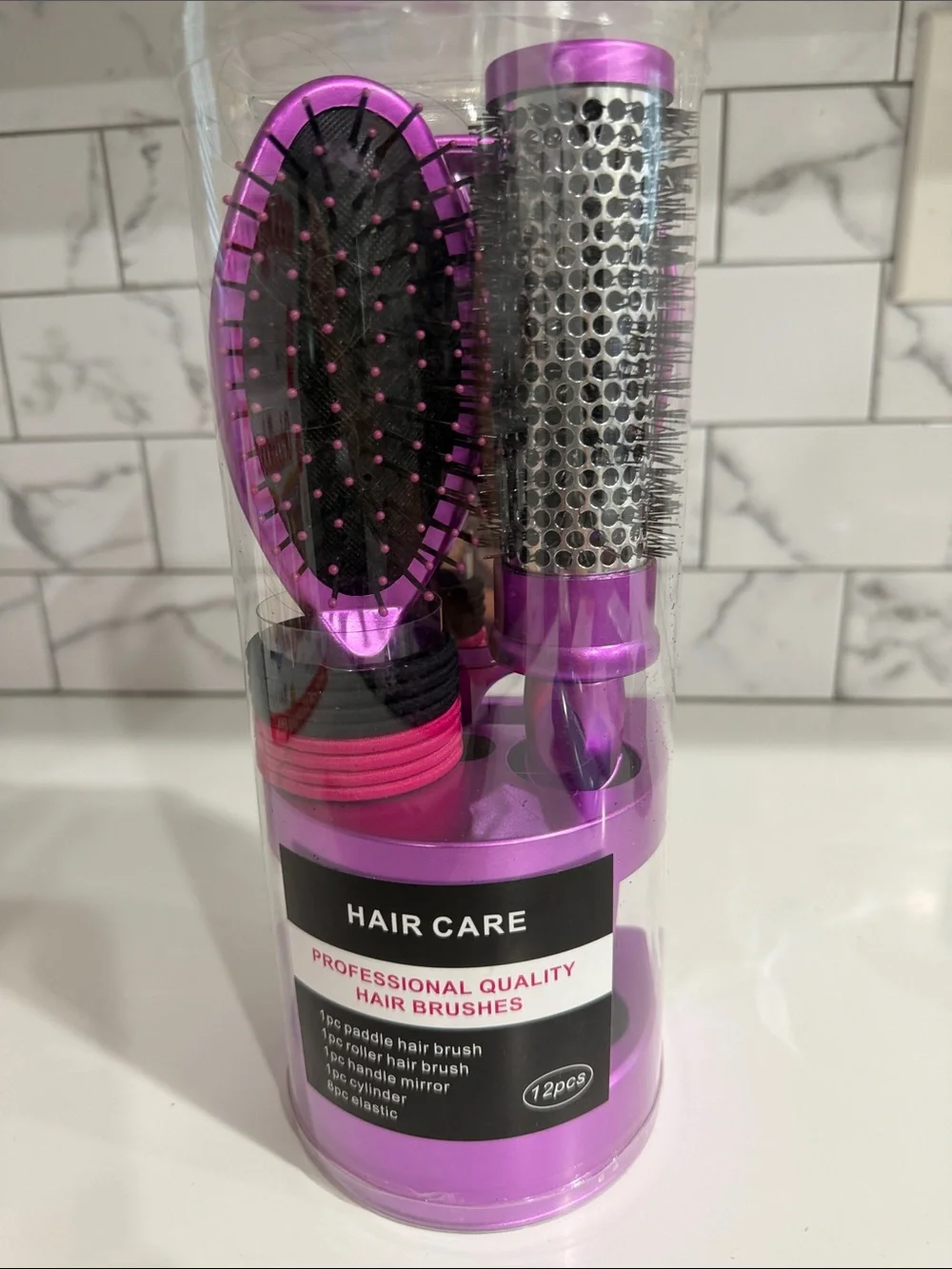 Metallic Purple Hair Brush Set with Mirror